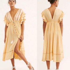 Free People Yellow Midi Dress Bali wait for you dress size L